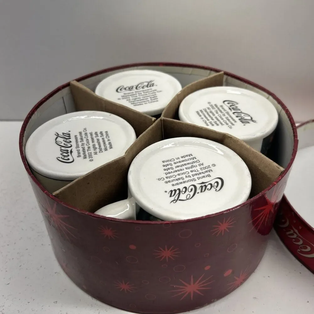 Coca-Cola‎ Christmas Holiday Santa Stoneware Mugs Cups - Set Of 4 W BOX EUC